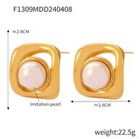 1 Pair Casual Simple Style Commute Quadrilateral Round Leaves Hollow Out Inlay 304 Stainless Steel Artificial Pearls 18K Gold Plated Drop Earrings main image 2