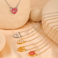 304 Stainless Steel Artificial Pearl 18K Gold Plated Simple Style Artistic Enamel Plating Inlay Lips Round Heart Shape Artificial Pearls Earrings Necklace main image 8