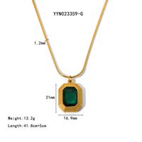 304 Stainless Steel 18K Gold Plated Simple Style Classic Style Polishing Inlay Rectangle Glass Stone Pendant Necklace sku image 1