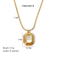 304 Stainless Steel 18K Gold Plated Simple Style Classic Style Polishing Inlay Rectangle Glass Stone Pendant Necklace main image 2