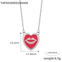 304 Stainless Steel Artificial Pearl 18K Gold Plated Simple Style Artistic Enamel Plating Inlay Lips Round Heart Shape Artificial Pearls Earrings Necklace sku image 2