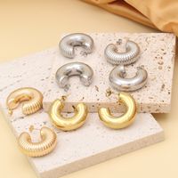 1 Pair Elegant Simple Style C Shape Polishing Plating 304 Stainless Steel 18K Gold Plated Ear Studs main image 1