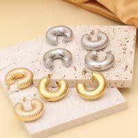 1 Pair Elegant Simple Style C Shape Polishing Plating 304 Stainless Steel 18K Gold Plated Ear Studs main image 6