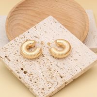 1 Pair Elegant Simple Style C Shape Polishing Plating 304 Stainless Steel 18K Gold Plated Ear Studs main image 4