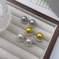 1 Pair Simple Style Round Inlay Sterling Silver Pearl Ear Studs main image 6