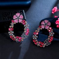 1 Pair Elegant Vintage Style Flower Plating Inlay Copper Zircon White Gold Plated Rhodium Plated Drop Earrings main image 4