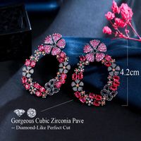1 Pair Elegant Vintage Style Flower Plating Inlay Copper Zircon White Gold Plated Rhodium Plated Drop Earrings main image 3