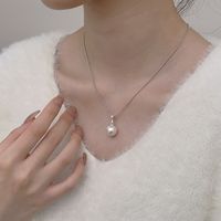 Sterling Silver Casual Chain Round Pearl Pendant Necklace sku image 1