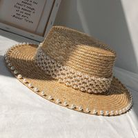Women's Elegant Simple Style Solid Color Pearl Big Eaves Sun Hat sku image 1