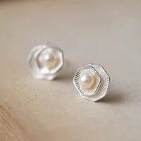 1 Pair Simple Style Flower Plating Inlay Sterling Silver Pearl Ear Studs main image 4
