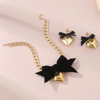Sweet Simple Style Heart Shape Bow Knot Alloy Women's Earrings Necklace main image 3