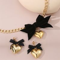 Sweet Simple Style Heart Shape Bow Knot Alloy Women's Earrings Necklace main image 6