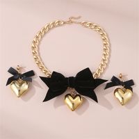 Sweet Simple Style Heart Shape Bow Knot Alloy Women's Earrings Necklace main image 7