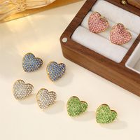 1 Pair Cute Simple Style Shiny Heart Shape Inlay 304 Stainless Steel Zircon 18K Gold Plated Ear Studs main image 4