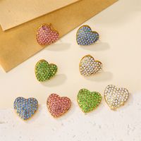 1 Pair Cute Simple Style Shiny Heart Shape Inlay 304 Stainless Steel Zircon 18K Gold Plated Ear Studs main image 3