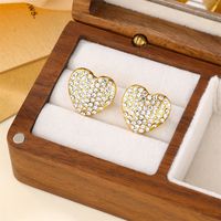 1 Pair Cute Simple Style Shiny Heart Shape Inlay 304 Stainless Steel Zircon 18K Gold Plated Ear Studs main image 7