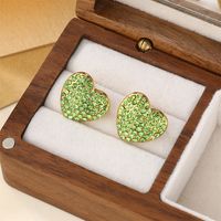 1 Pair Cute Simple Style Shiny Heart Shape Inlay 304 Stainless Steel Zircon 18K Gold Plated Ear Studs main image 8