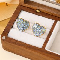 1 Pair Cute Simple Style Shiny Heart Shape Inlay 304 Stainless Steel Zircon 18K Gold Plated Ear Studs main image 6