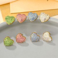 1 Pair Cute Simple Style Shiny Heart Shape Inlay 304 Stainless Steel Zircon 18K Gold Plated Ear Studs main image 1