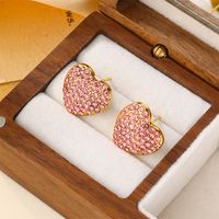 1 Pair Cute Simple Style Shiny Heart Shape Inlay 304 Stainless Steel Zircon 18K Gold Plated Ear Studs main image 5