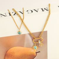 304 Stainless Steel 18K Gold Plated Sweet Streetwear Plating Inlay Flower Butterfly Shell Double Layer Necklaces sku image 9
