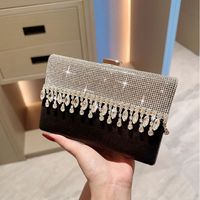 Black Polyester Color Block Rhinestone Square Evening Bags main image 4