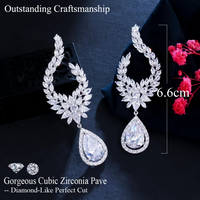 1 Pair Elegant Wedding Flower Inlay Copper Zircon White Gold Plated Drop Earrings main image 2