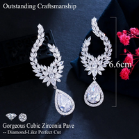 1 Paire Élégant Mariage Fleur Incruster Le Cuivre Zircon Or Blanc Plaqué Boucles D'oreilles main image 2