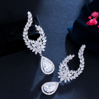 1 Pair Elegant Wedding Flower Inlay Copper Zircon White Gold Plated Drop Earrings main image 4