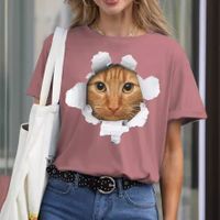 Frau T-Shirt Kurzarm T-Shirts Drucken Einfacher Stil Katze main image 2