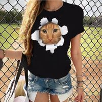 Frau T-Shirt Kurzarm T-Shirts Drucken Einfacher Stil Katze main image 3