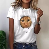 Frau T-Shirt Kurzarm T-Shirts Drucken Einfacher Stil Katze main image 4