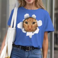Frau T-Shirt Kurzarm T-Shirts Drucken Einfacher Stil Katze main image 5