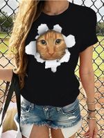 Mujeres Playeras Manga Corta Camisetas Impresión Estilo Simple Gato sku image 1