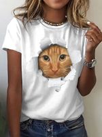 Frau T-Shirt Kurzarm T-Shirts Drucken Einfacher Stil Katze sku image 13