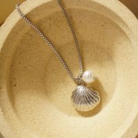 304 Stainless Steel Simple Style Plating Shell Pendant Necklace main image 6
