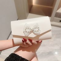 White Pu Leather Solid Color Bowknot Square Evening Bags sku image 1