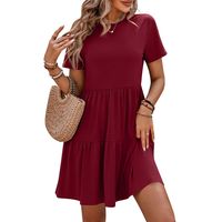 Women's Regular Dress Streetwear Round Neck Pleated Short Sleeve Solid Color Knee-Length Holiday Daily main image 3