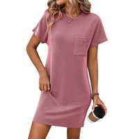 Women's Regular Dress Streetwear Round Neck Pocket Short Sleeve Stripe Solid Color Knee-Length Holiday Daily main image 3