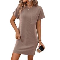 Women's Regular Dress Streetwear Round Neck Pocket Short Sleeve Stripe Solid Color Knee-Length Holiday Daily main image 4