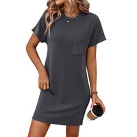 Women's Regular Dress Streetwear Round Neck Pocket Short Sleeve Stripe Solid Color Knee-Length Holiday Daily main image 2