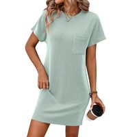 Women's Regular Dress Streetwear Round Neck Pocket Short Sleeve Stripe Solid Color Knee-Length Holiday Daily main image 5