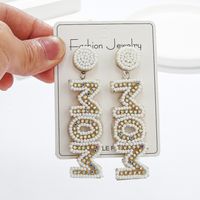 1 Paire Élégant MAMA Style Classique Lettre Fait Main Incruster Perlé Strass Boucles D'oreilles main image 3