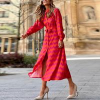 Women's Regular Dress Streetwear Standing Collar Printing Long Sleeve Color Block Midi Dress Holiday Daily main image 5