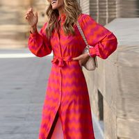 Women's Regular Dress Streetwear Standing Collar Printing Long Sleeve Color Block Midi Dress Holiday Daily main image 3