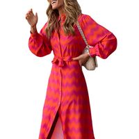 Women's Regular Dress Streetwear Standing Collar Printing Long Sleeve Color Block Midi Dress Holiday Daily main image 2