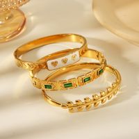 304 Stainless Steel 18K Gold Plated Vintage Style Classic Style Enamel Inlay Leaf Heart Shape Zircon Bangle main image 1