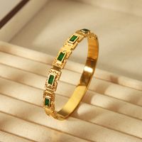 304 Stainless Steel 18K Gold Plated Vintage Style Classic Style Enamel Inlay Leaf Heart Shape Zircon Bangle main image 3