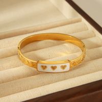 304 Stainless Steel 18K Gold Plated Vintage Style Classic Style Enamel Inlay Leaf Heart Shape Zircon Bangle main image 4
