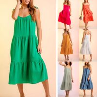 Women's Strap Dress Simple Style Strap Sleeveless Solid Color Midi Dress Holiday Daily main image 1